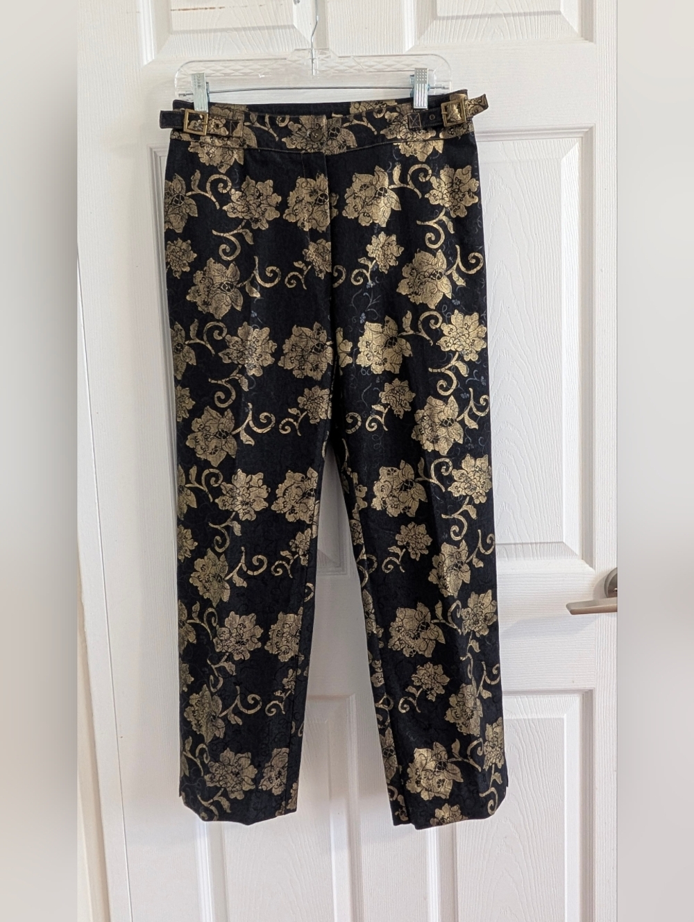 Sport Collection Gold Floral Brocade Pants Black Trousers Quiet Luxury Elegant 8